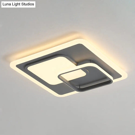 16’/19.5’ Square Ceiling Mount Light: Contemporary Acrylic Gray Led Flush Warm/White Light