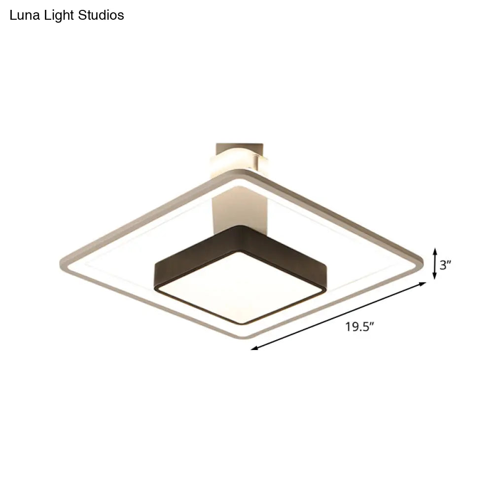 16’/19.5’ W Iron Square Flushmount Black & White Led Flush Mount Lighting - White/Warm Light