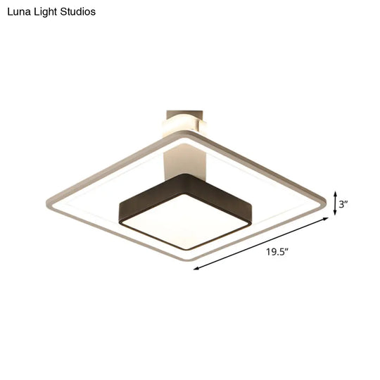 16’/19.5’ W Iron Square Flushmount Black & White Led Flush Mount Lighting - White/Warm Light