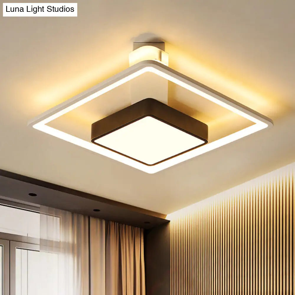 16/19.5 W Iron Square Flushmount Black & White Led Flush Mount Lighting - White/Warm Light