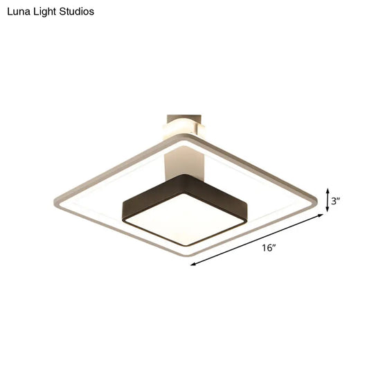 16/19.5 W Iron Square Flushmount Black & White Led Flush Mount Lighting - White/Warm Light