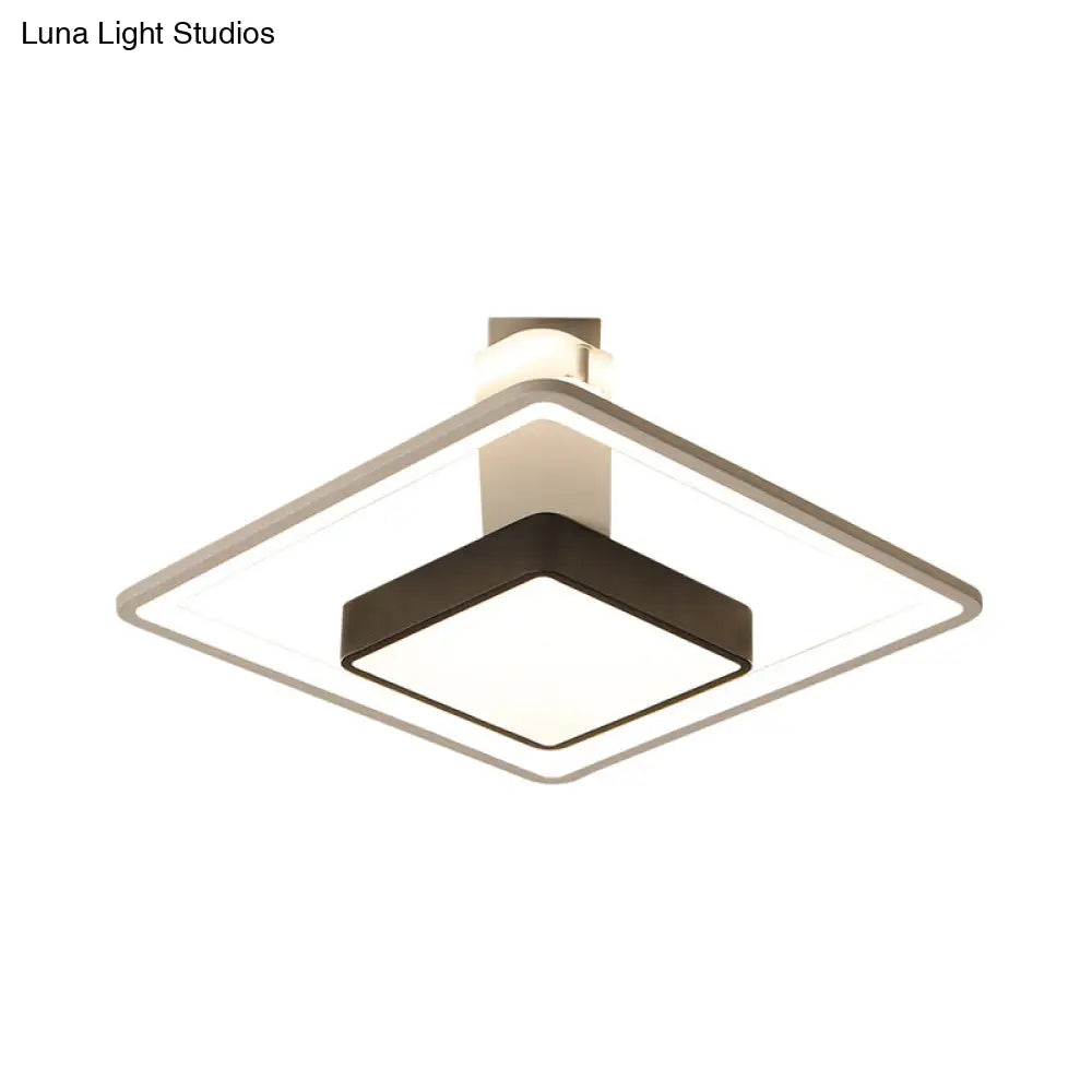 16’/19.5’ W Iron Square Flushmount Black & White Led Flush Mount Lighting - White/Warm Light