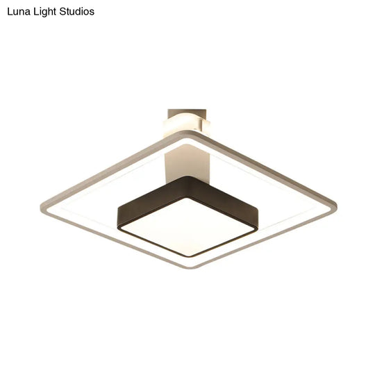 16’/19.5’ W Iron Square Flushmount Black & White Led Flush Mount Lighting - White/Warm Light