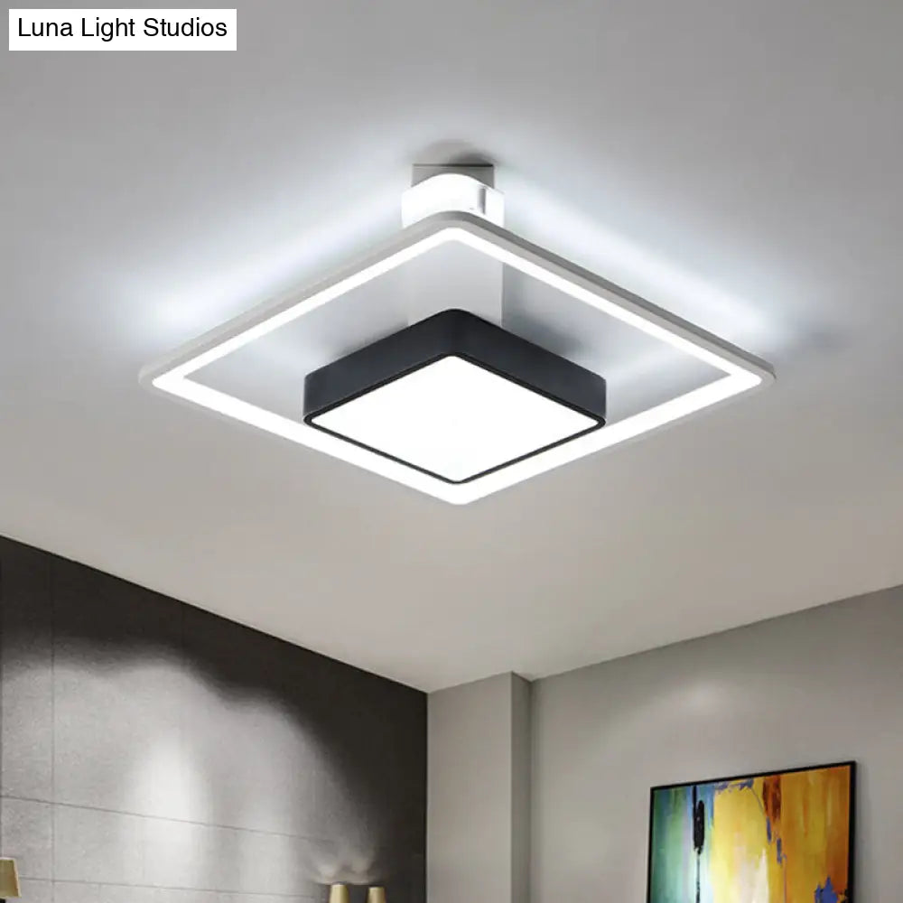 16’/19.5’ W Iron Square Flushmount Black & White Led Flush Mount Lighting - White/Warm Light