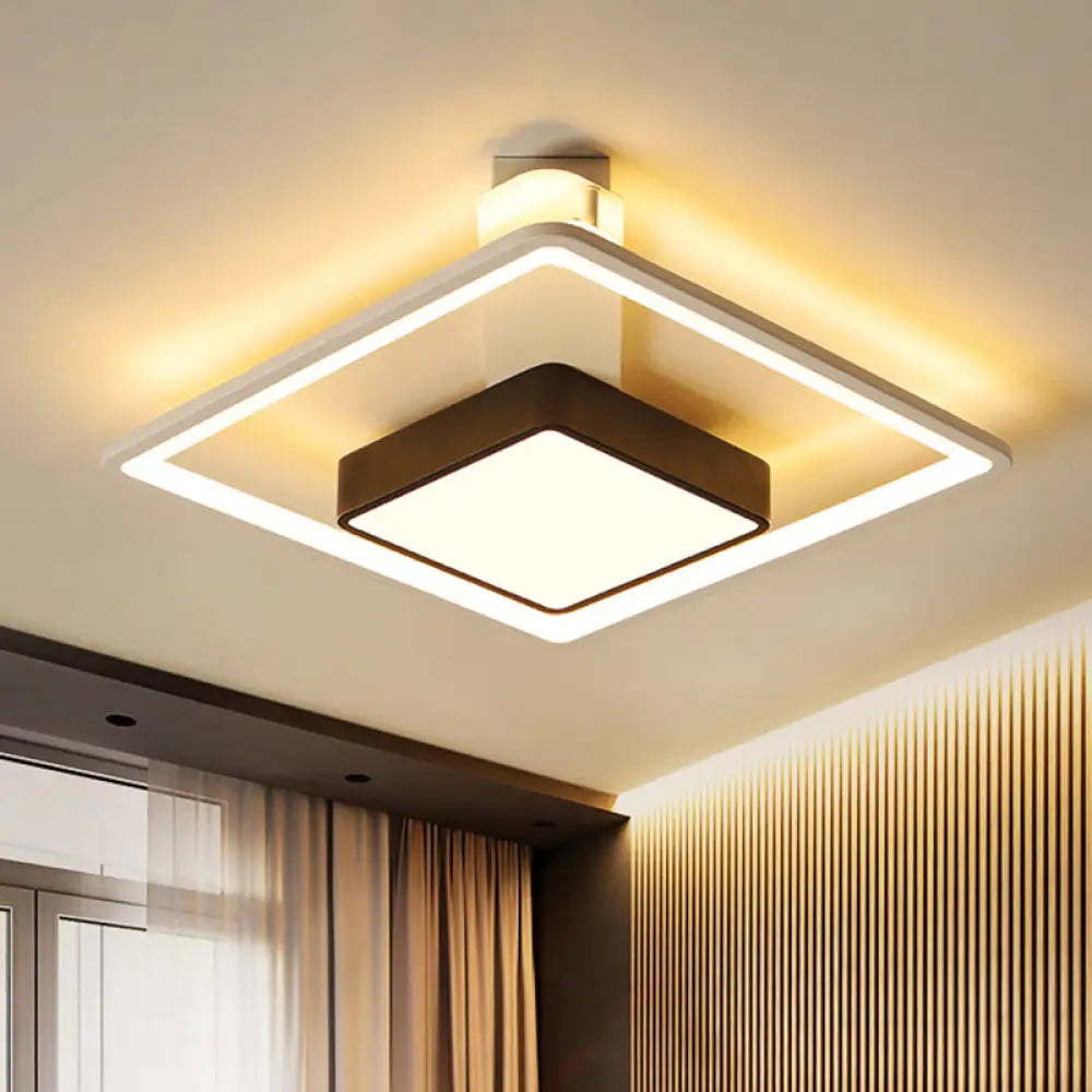 16’/19.5’ W Iron Square Flushmount Black & White Led Flush Mount Lighting - White/Warm Light