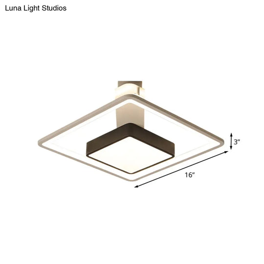 16’/19.5’ W Iron Square Flushmount Black & White Led Flush Mount Lighting - White/Warm Light