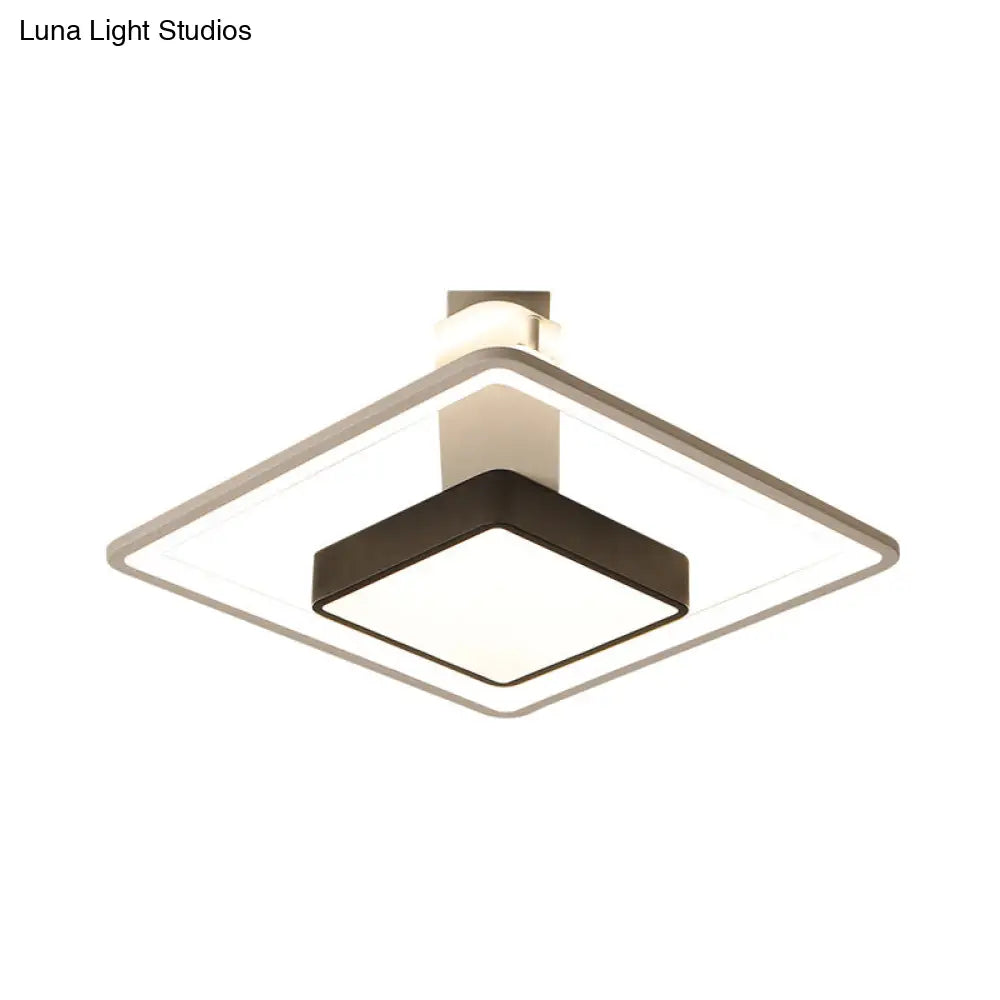 16/19.5 W Iron Square Flushmount Black & White Led Flush Mount Lighting - White/Warm Light