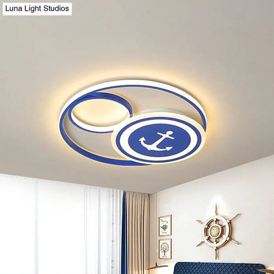 16’/19.5’ W Led Blue Flushmount Lighting: Mediterranean Acrylic Disk Flush Ceiling Light For