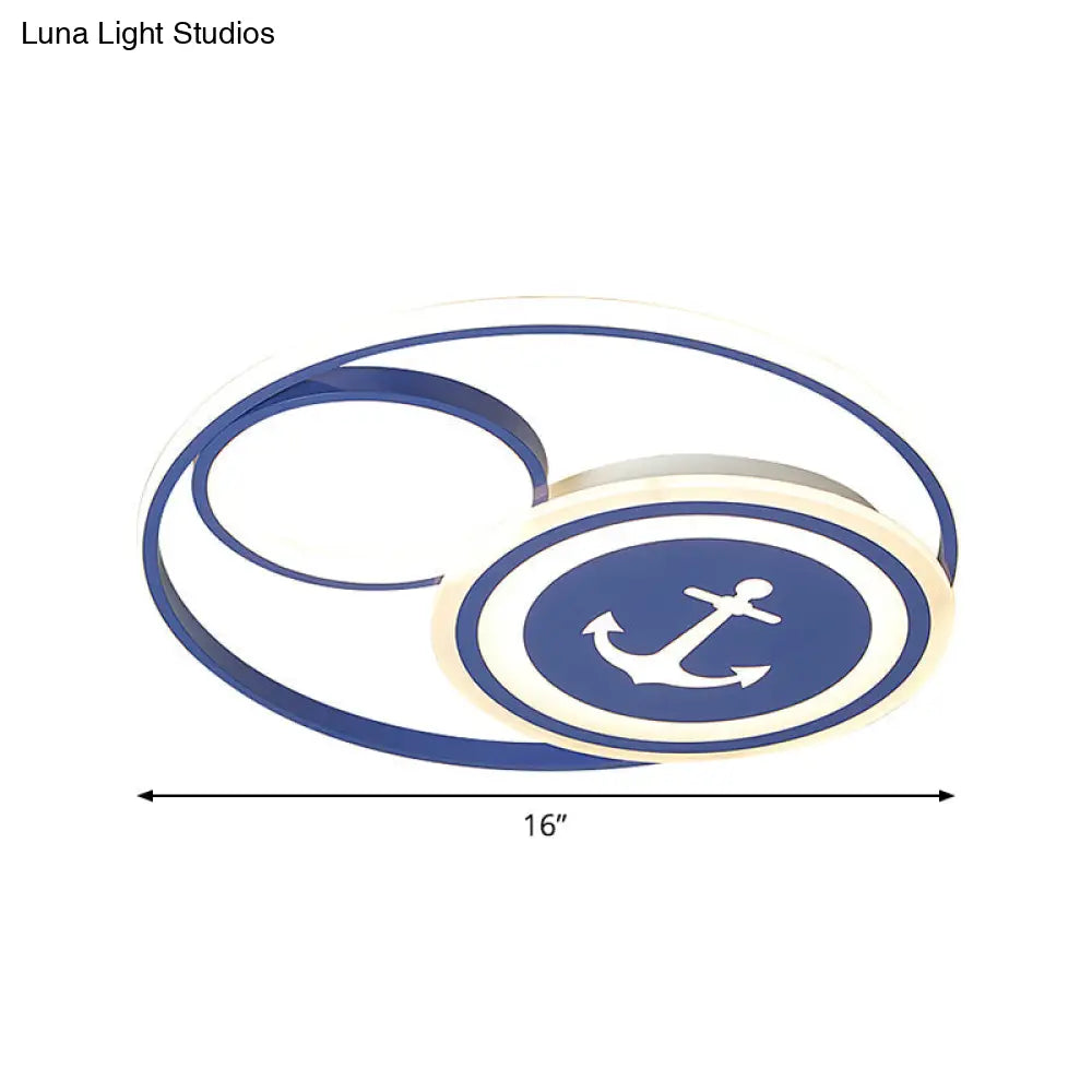 16’/19.5’ W Led Blue Flushmount Lighting: Mediterranean Acrylic Disk Flush Ceiling Light For