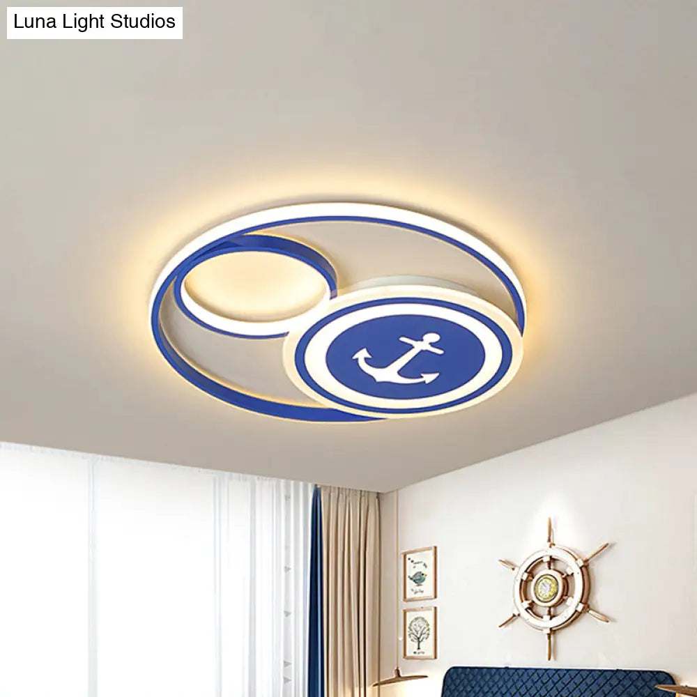 16/19.5 W Led Blue Flushmount Lighting: Mediterranean Acrylic Disk Flush Ceiling Light For Kids Room