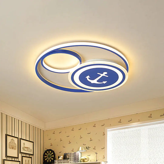 16’/19.5’ W Led Blue Flushmount Lighting: Mediterranean Acrylic Disk Flush Ceiling Light For