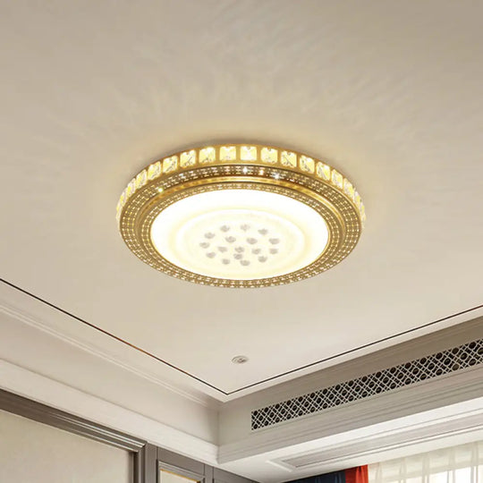 16’/19.5’ W Led Gold Flush Mount Light With Crystal Shade For Parlor Ceiling Lighting / 16’