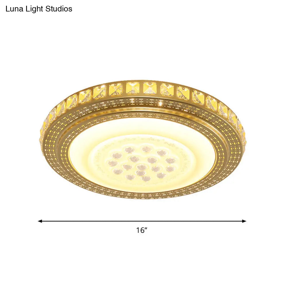 16/19.5 W Led Gold Flush Mount Light With Crystal Shade For Parlor Ceiling Lighting