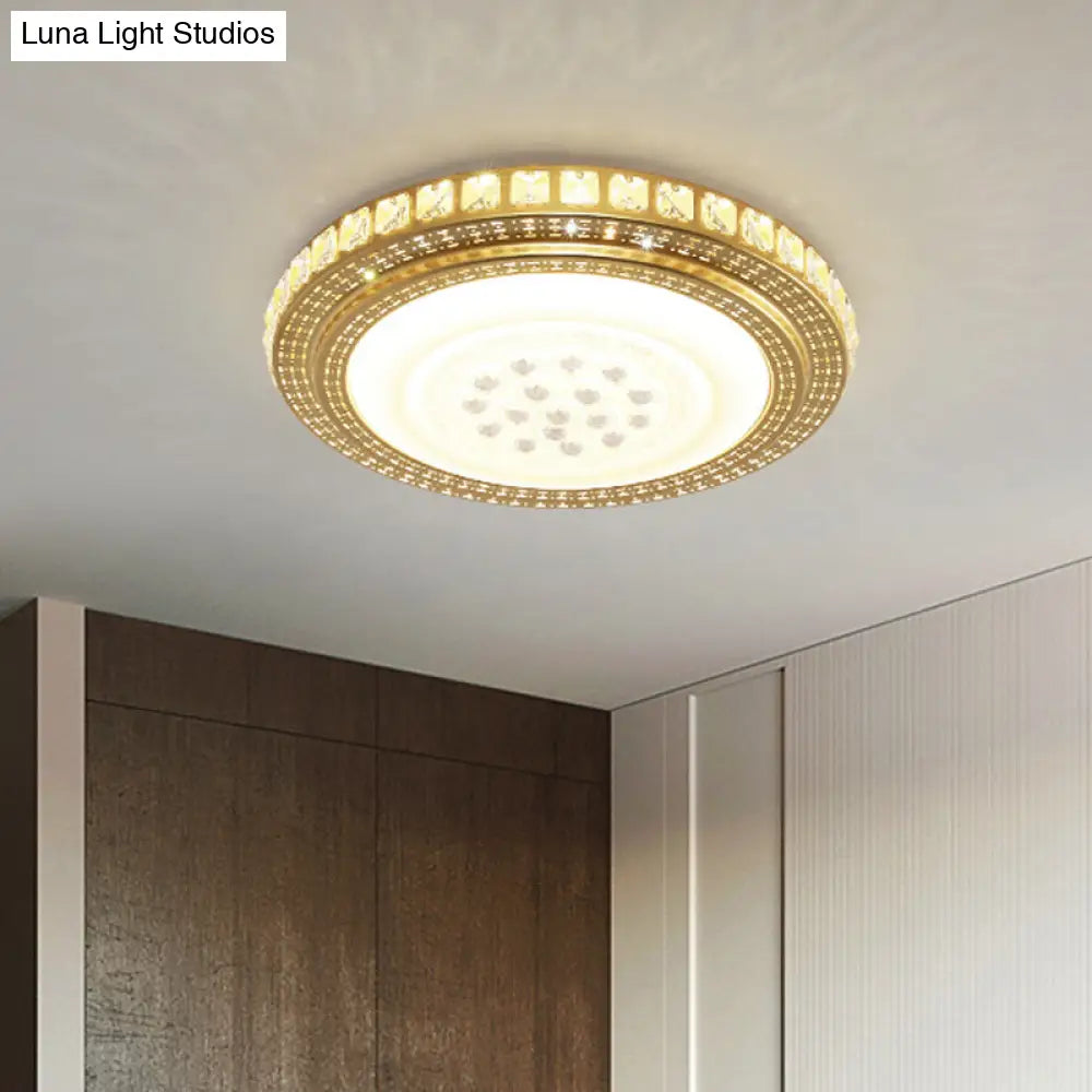 16/19.5 W Led Gold Flush Mount Light With Crystal Shade For Parlor Ceiling Lighting