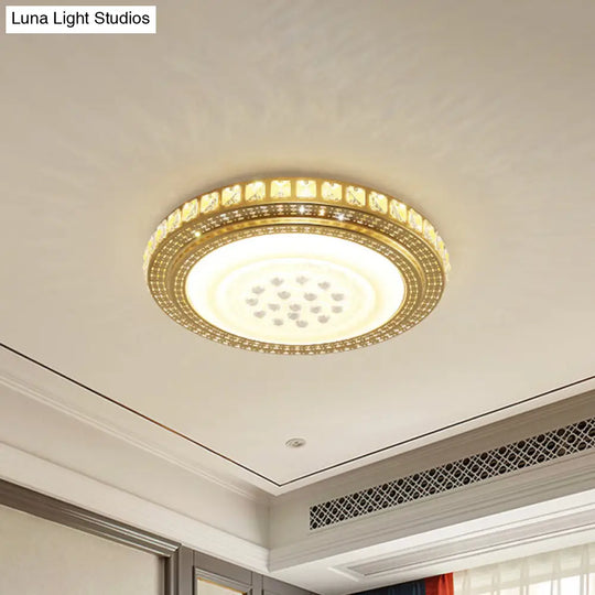 16/19.5 W Led Gold Flush Mount Light With Crystal Shade For Parlor Ceiling Lighting / 16