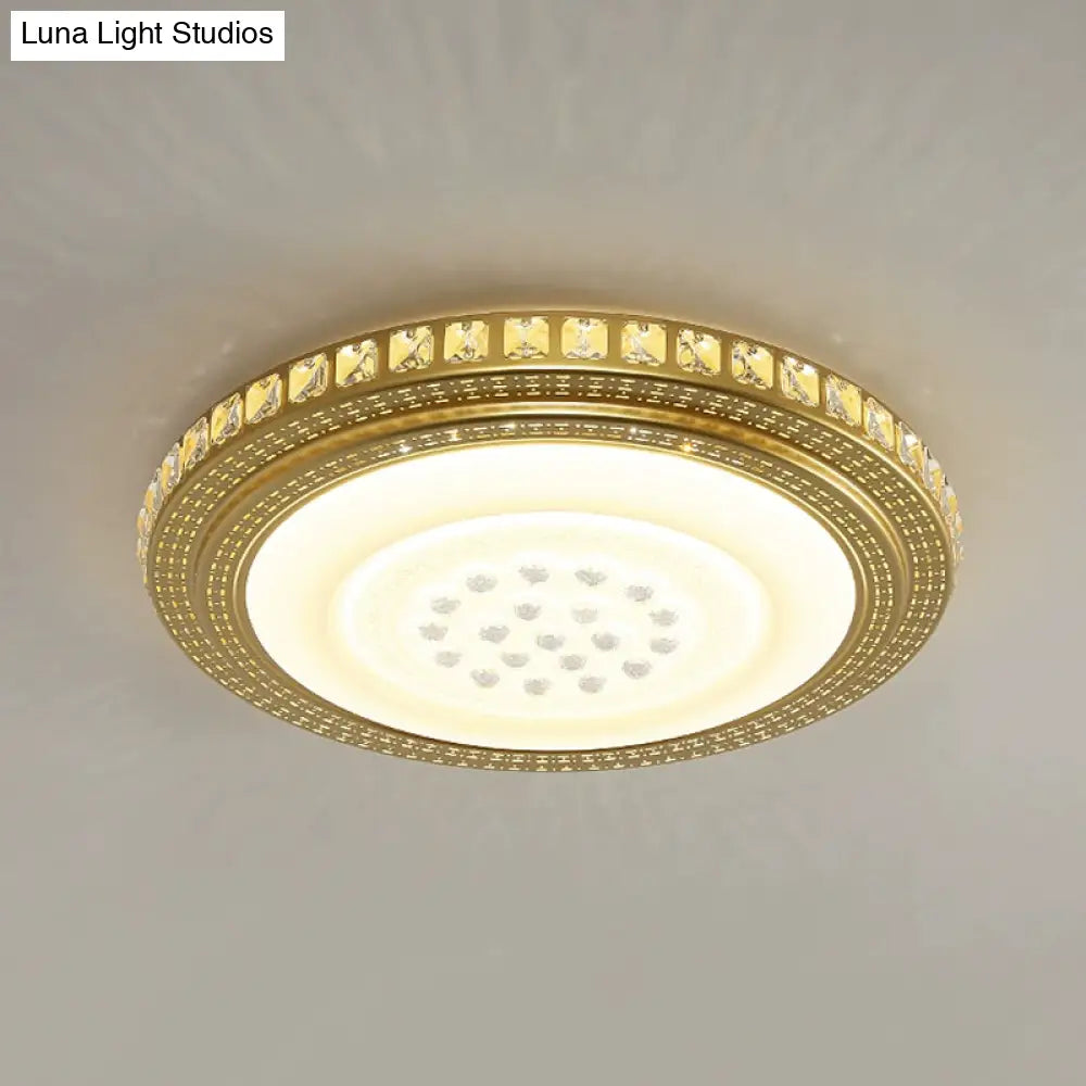 16’/19.5’ W Led Gold Flush Mount Light With Crystal Shade For Parlor Ceiling Lighting