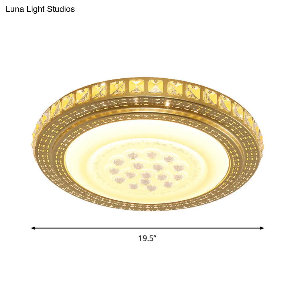 16’/19.5’ W Led Gold Flush Mount Light With Crystal Shade For Parlor Ceiling Lighting