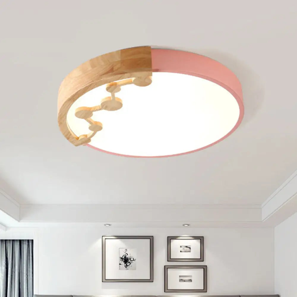 16’/19.5’ W Led Living Room Ceiling Light With Pink/Yellow/Blue Metal Shade In Warm/White Pink