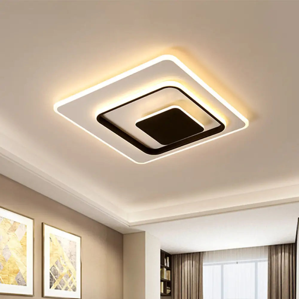 16’/19.5’ White & Black Led Square Flush Mount Light With Acrylic Cover In Warm/White Black -