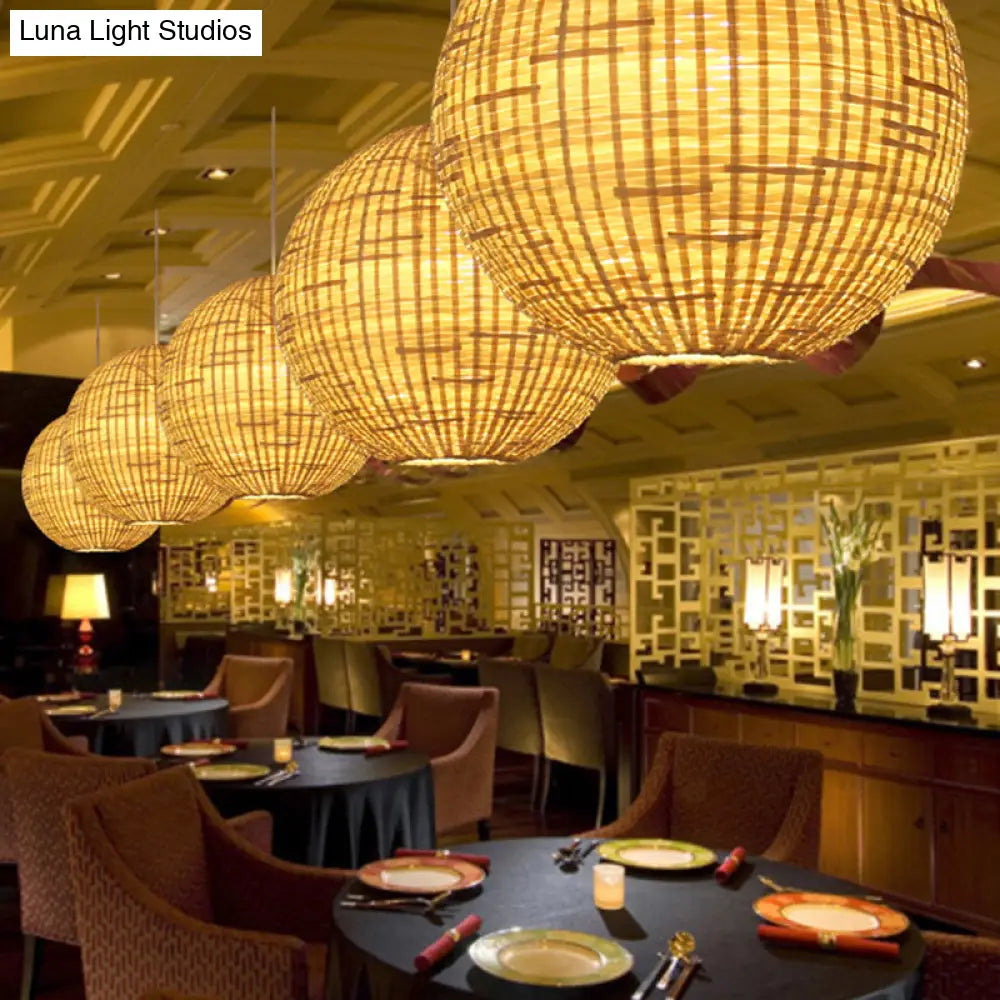 16’/19.5’ Wide 1-Light Asia Beige Bamboo Ceiling Pendant For Dining Room