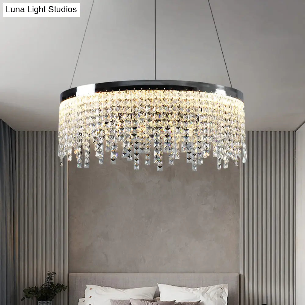 16/19.5 Modern Chrome Round Down Lamp Ceiling Chandelier With Beveled Crystal And Led In Warm/White