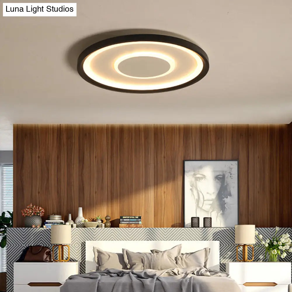 16/19.5 Wide Contemporary Black Tray Led Ceiling Lamp - Flush Mount Metal Lighting With Remote