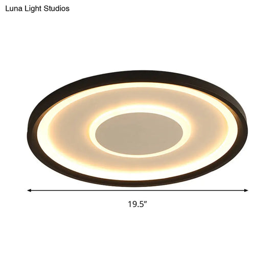 16/19.5 Wide Contemporary Black Tray Led Ceiling Lamp - Flush Mount Metal Lighting With Remote