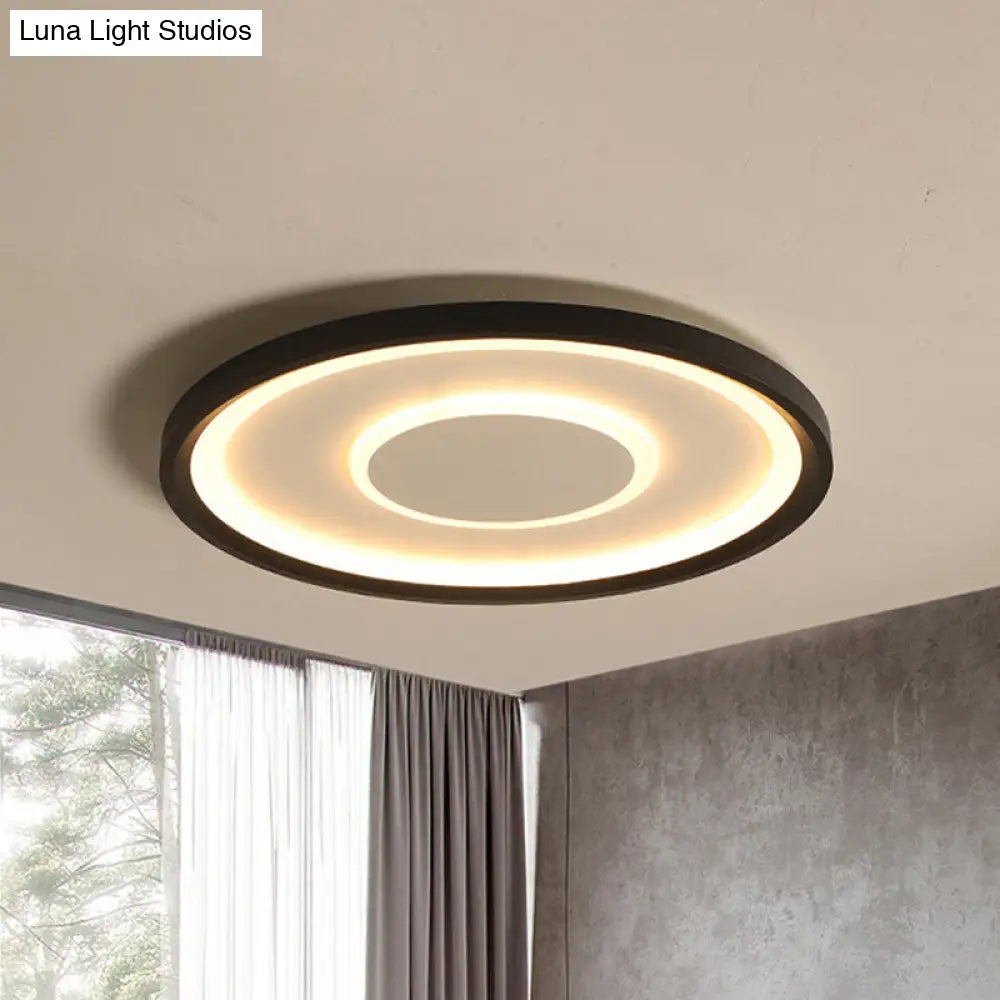 16/19.5 Wide Contemporary Black Tray Led Ceiling Lamp - Flush Mount Metal Lighting With Remote