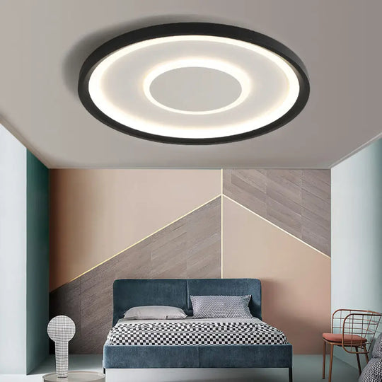 16’/19.5’ Wide Contemporary Black Tray Led Ceiling Lamp - Flush Mount Metal Lighting With