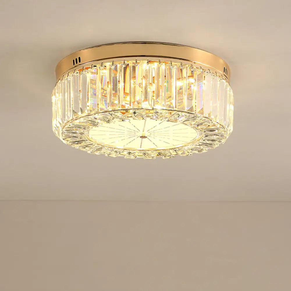 16’/19.5’ Wide Led Flushmount Modern Clear Prismatic Crystal Ceiling Light In Gold / 16’