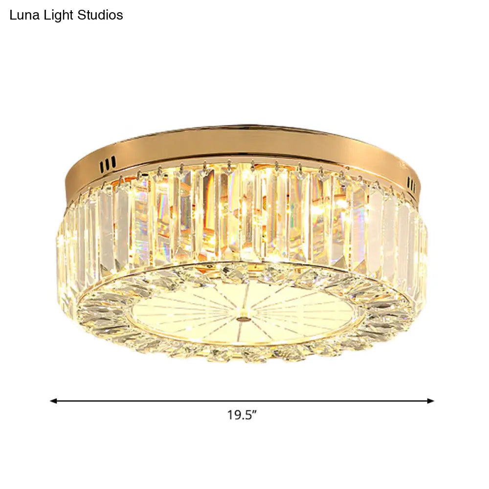 16’/19.5’ Wide Led Flushmount Modern Clear Prismatic Crystal Ceiling Light In Gold