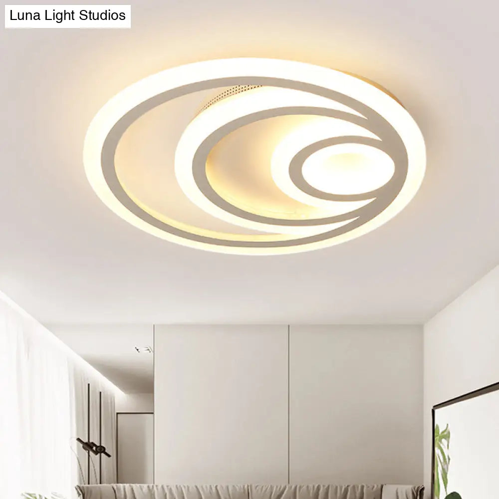 16/19.5 Wide Ripple Acrylic Flush Mount Led Ceiling Light Minimalist White Warm/White/3-Color