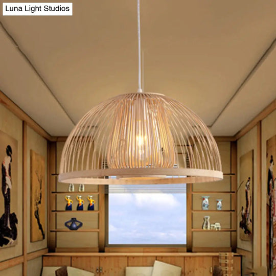 16’/19’ Modern Bamboo Domed Ceiling Pendant Light - 1 Beige Hanging Lamp Kit