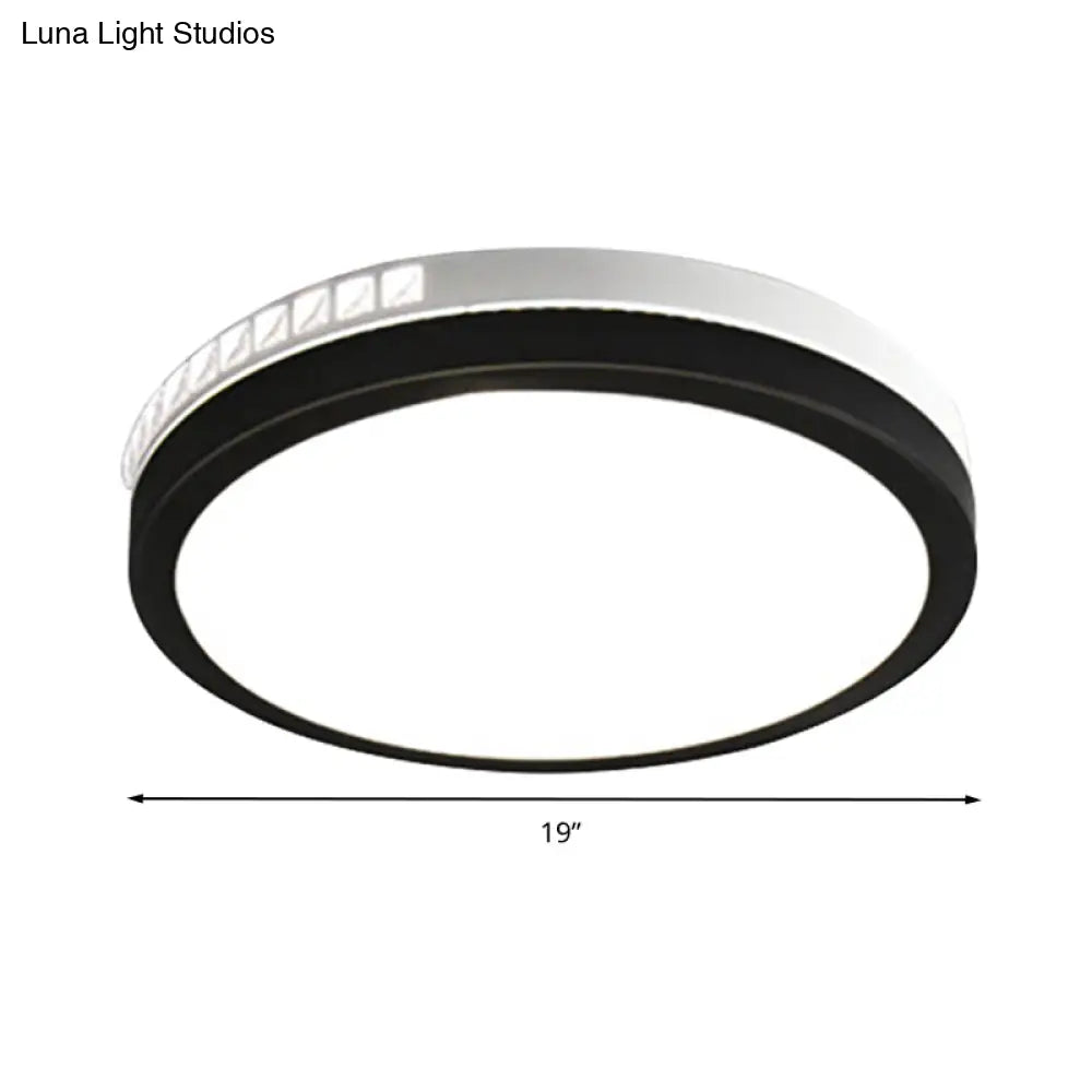 16’/19’ W Led Round Flush Mount Lamp Black Crystal Ceiling Fixture With Warm/White/3 Color Light