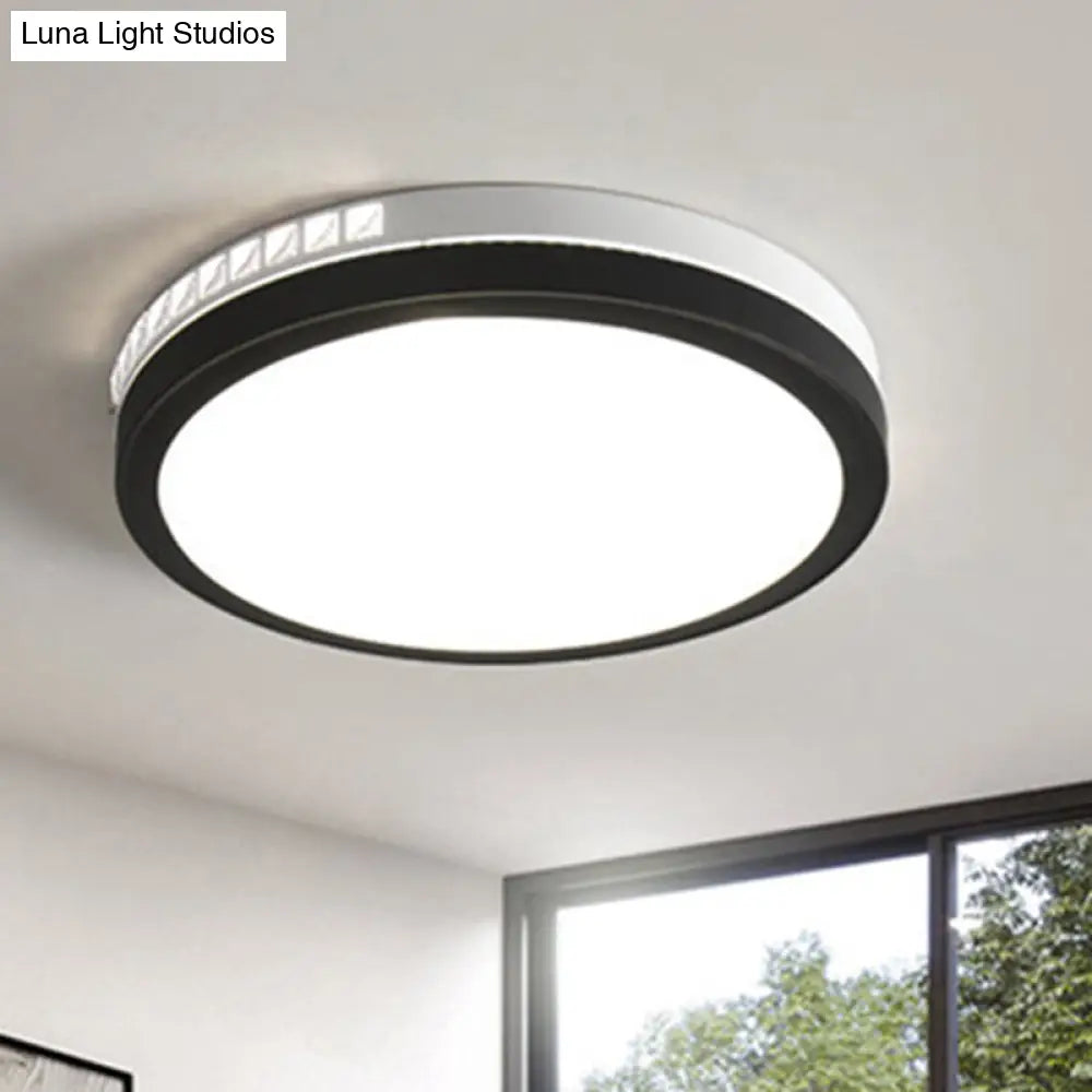 16/19 W Led Round Flush Mount Lamp Black Crystal Ceiling Fixture With Warm/White/3 Color Light / 16