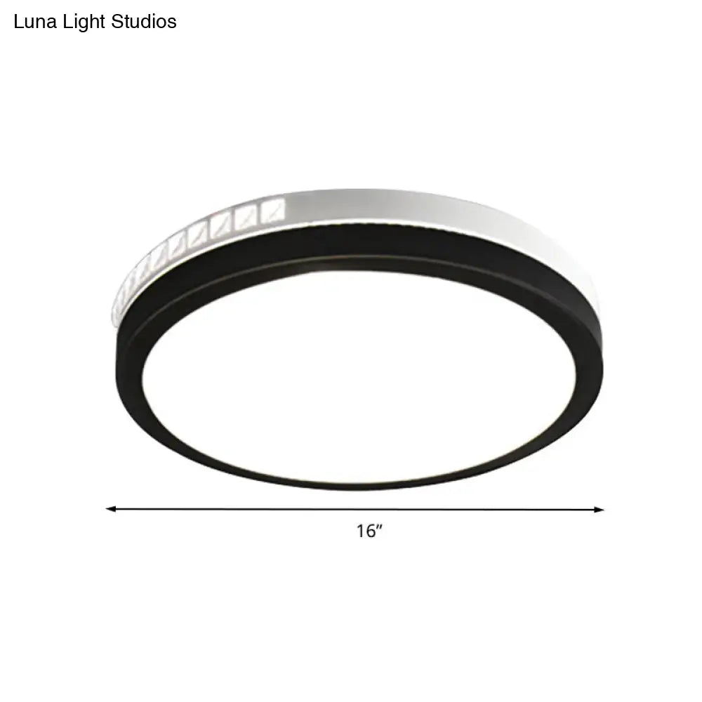 16/19 W Led Round Flush Mount Lamp Black Crystal Ceiling Fixture With Warm/White/3 Color Light