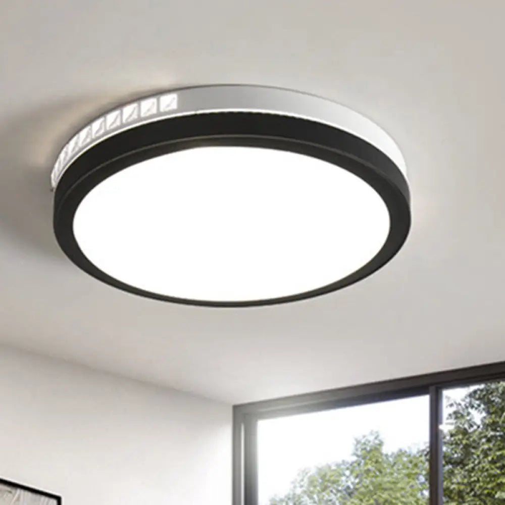 16’/19’ W Led Round Flush Mount Lamp Black Crystal Ceiling Fixture With Warm/White/3 Color