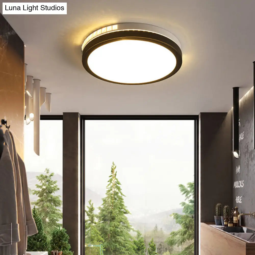 16/19 W Led Round Flush Mount Lamp Black Crystal Ceiling Fixture With Warm/White/3 Color Light
