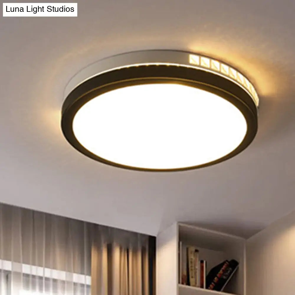 16/19 W Led Round Flush Mount Lamp Black Crystal Ceiling Fixture With Warm/White/3 Color Light / 16