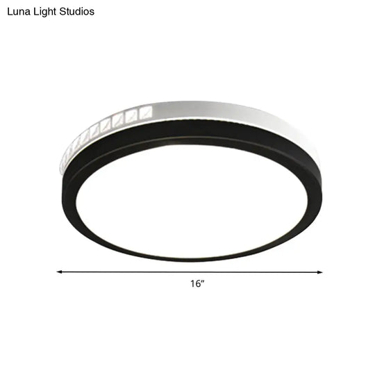 16’/19’ W Led Round Flush Mount Lamp Black Crystal Ceiling Fixture With Warm/White/3 Color Light