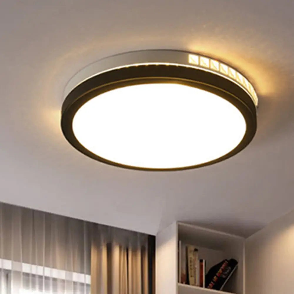 16’/19’ W Led Round Flush Mount Lamp Black Crystal Ceiling Fixture With Warm/White/3 Color