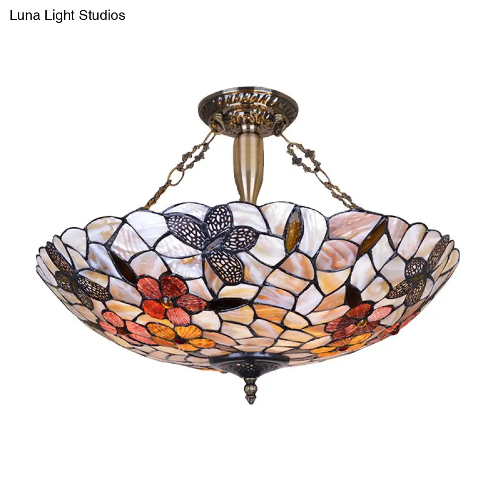 16’/20.5’ Wide Butterfly Shell Ceiling Flush Mount - Mediterranean Design 3/4 Silver Semi Lights