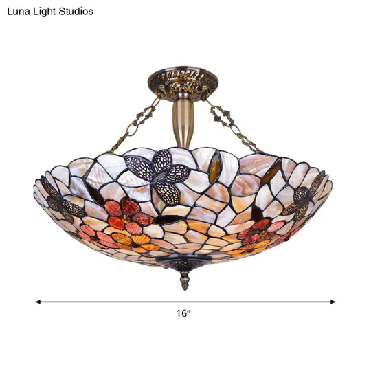 16/20.5 Wide Butterfly Shell Ceiling Flush Mount - Mediterranean Design 3/4 Silver Semi Lights