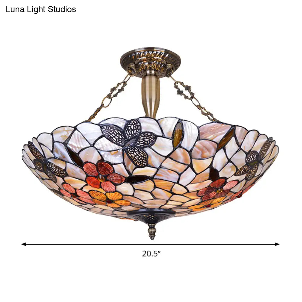 16’/20.5’ Wide Butterfly Shell Ceiling Flush Mount - Mediterranean Design 3/4 Silver Semi Lights