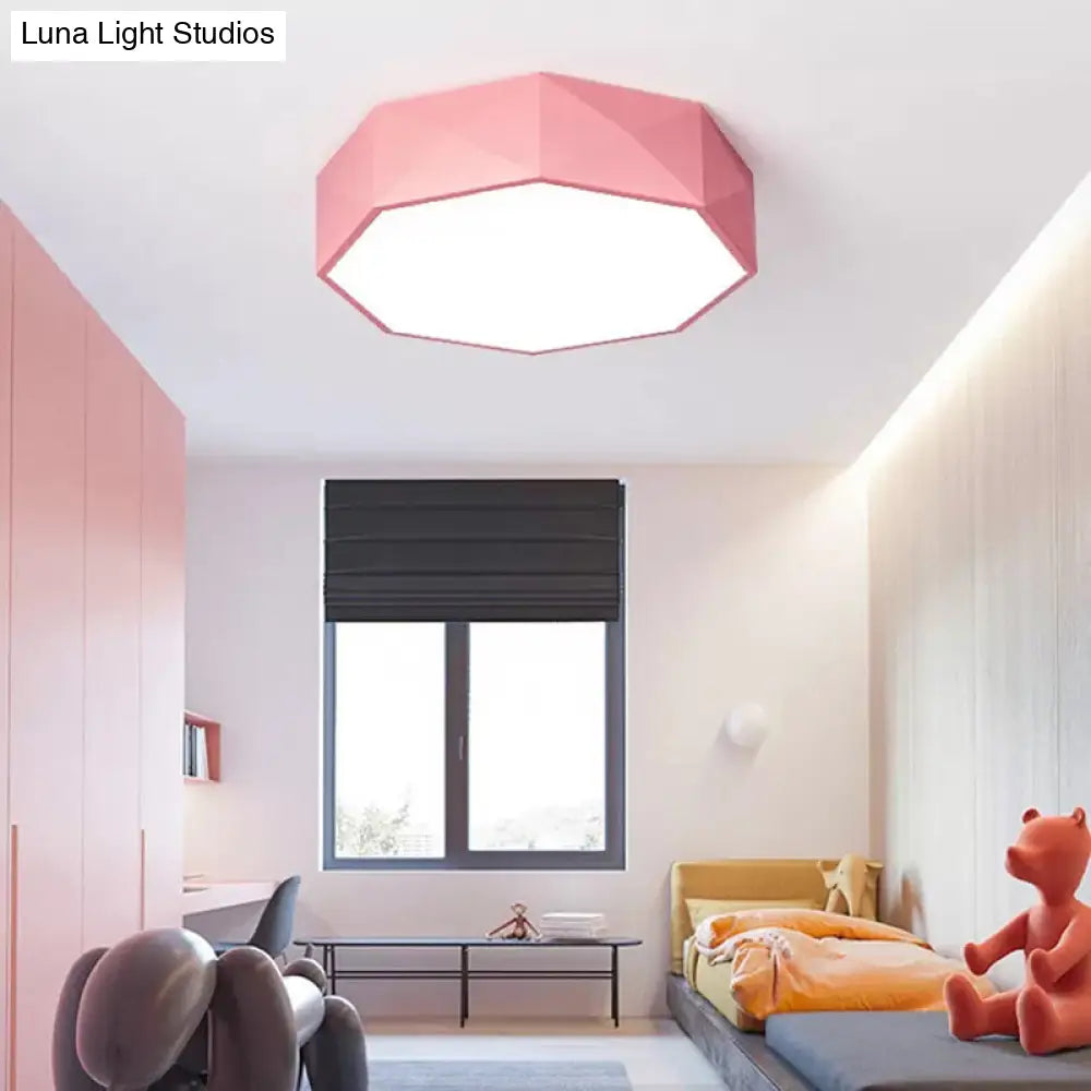 16/20 Dia Hexagon Macaron Acrylic Led Flush Mount Light For Girls Bedroom - Pink/Yellow/Blue/Green