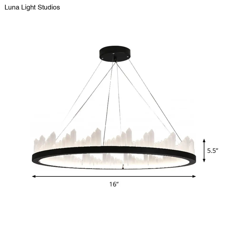 16/23.5 Circular Led Chandelier Light - Nordic Style Acrylic Black Hanging For Kitchen