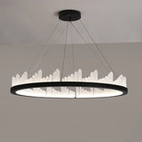 16/23.5 Circular Led Chandelier Light - Nordic Style Acrylic Black Hanging For Kitchen