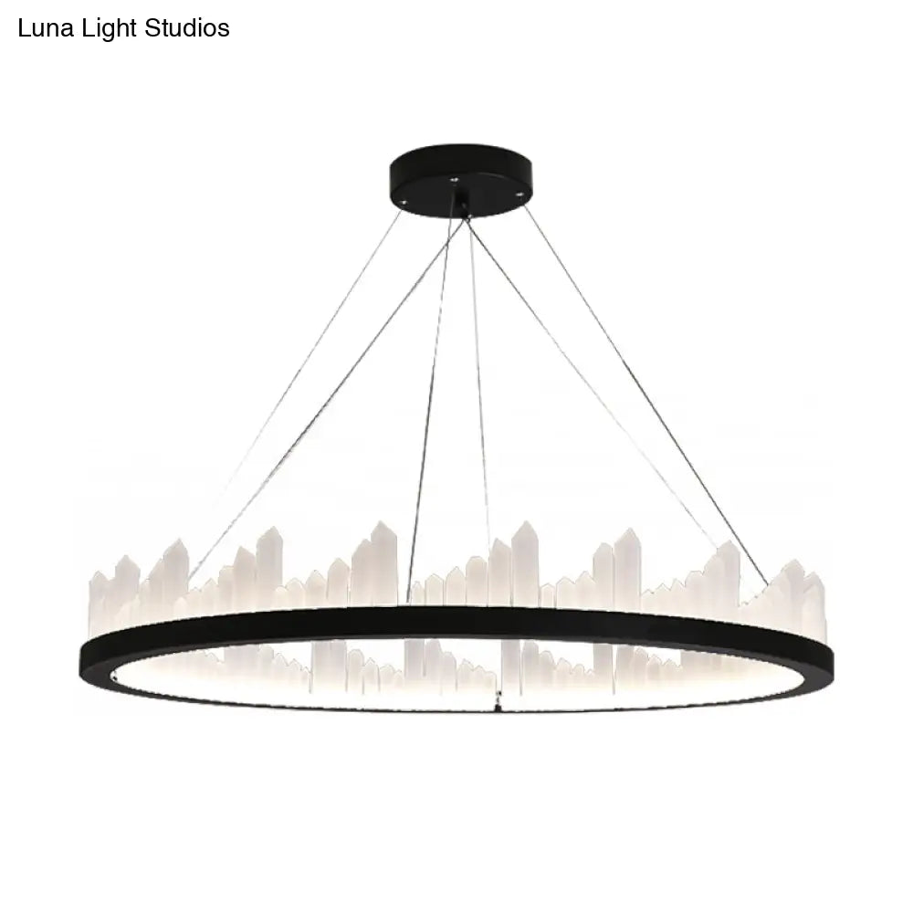 16/23.5 Circular Led Chandelier Light - Nordic Style Acrylic Black Hanging For Kitchen