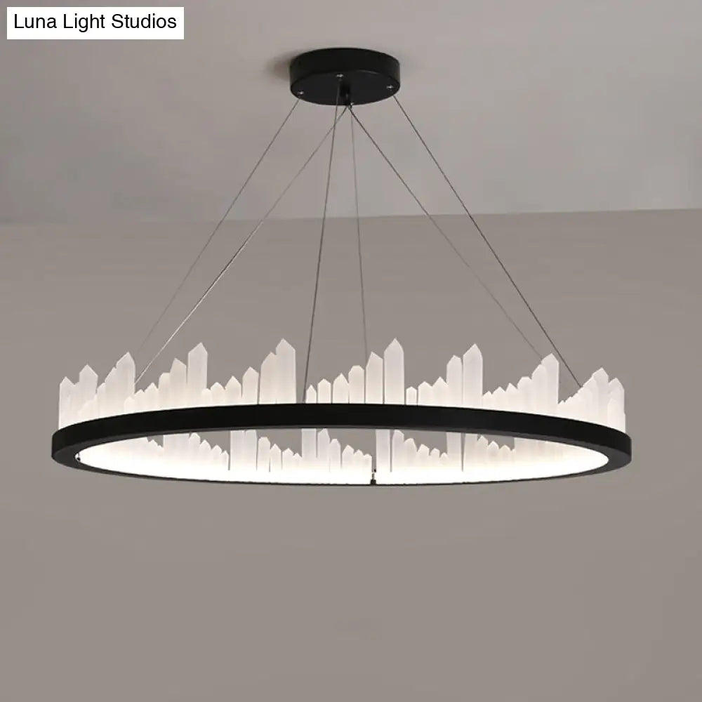 16/23.5 Circular Led Chandelier Light - Nordic Style Acrylic Black Hanging For Kitchen