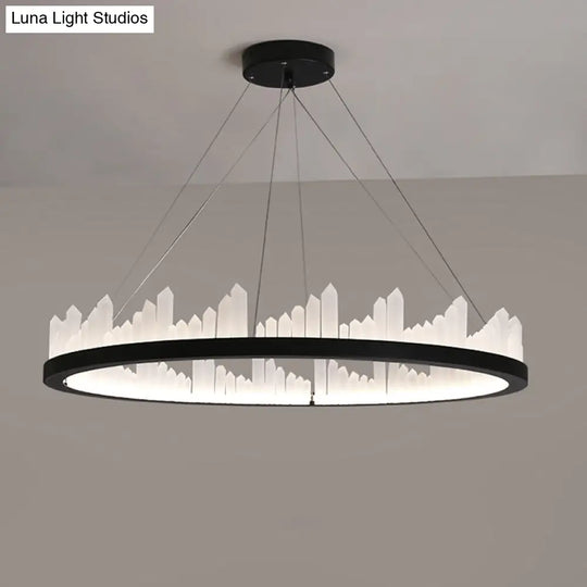 16/23.5 Circular Led Chandelier Light - Nordic Style Acrylic Black Hanging For Kitchen